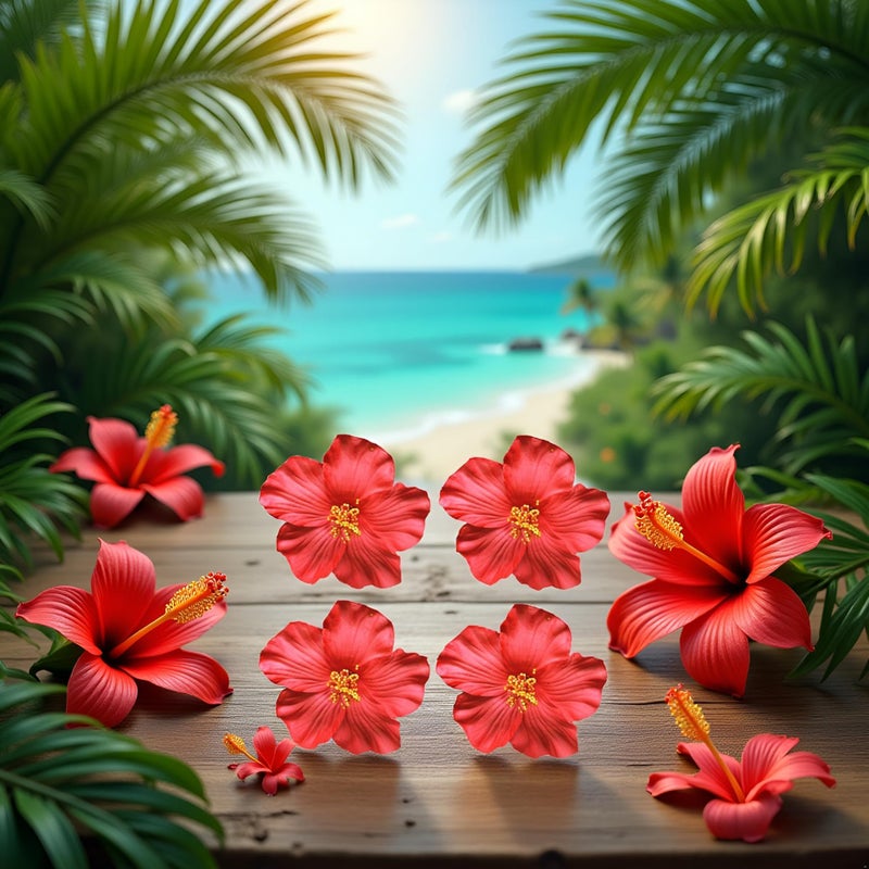 Tustao 4Pcs Red Hawaiian Flower Hair Clip for Women Girls Fashion Bohemian Flowers Hair Accessory for Dancer Bridal Wedding Beach Party Clips and Barrettes Hair Accessories 8cm - Image 3